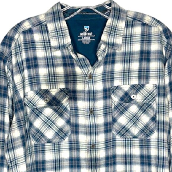Kuhl DILLINGR™ Plaid Flannel Shirt Outdoor Workwear - Olive/Sage/Grey - L - Picture 3 of 9